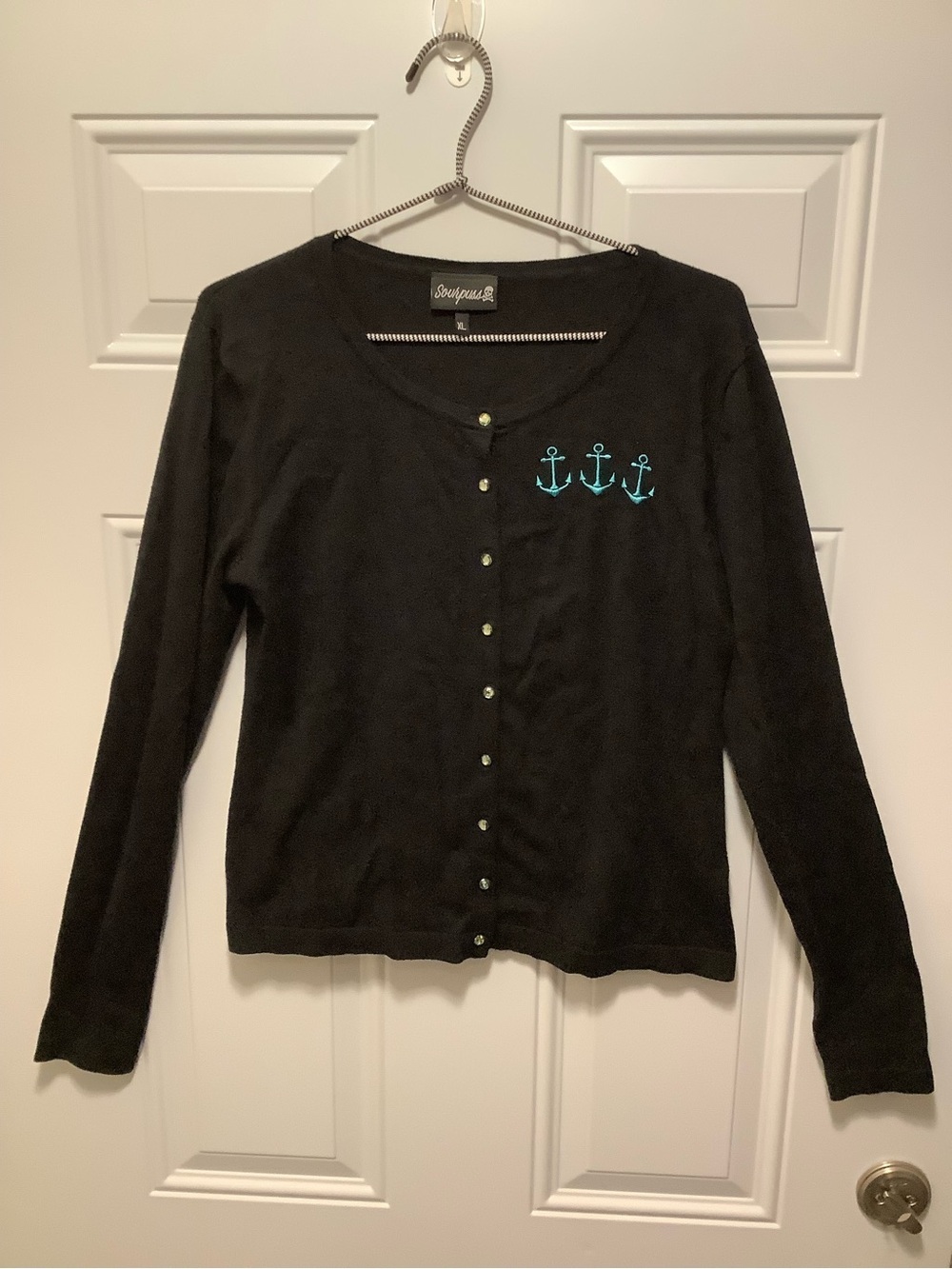 Sourpuss Cardigan Angry Octopus Teal Anchor Embroidery XL Rockabilly Pinup Retro
